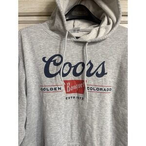 VTG Coors Beer Banquet Graphic Retro Gray Pullover Hoodie Sweatshirt Men's Sz L